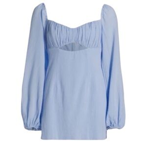 RUMER Camille Cotton Cutout Long Sleeve Mini Dress Blue Large New with Tag